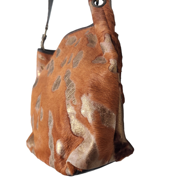 Maurizio Taiuti Vintage Cowhide Italian Purse Brown / Gold Slouchy Boho Country - Picture 10 of 13